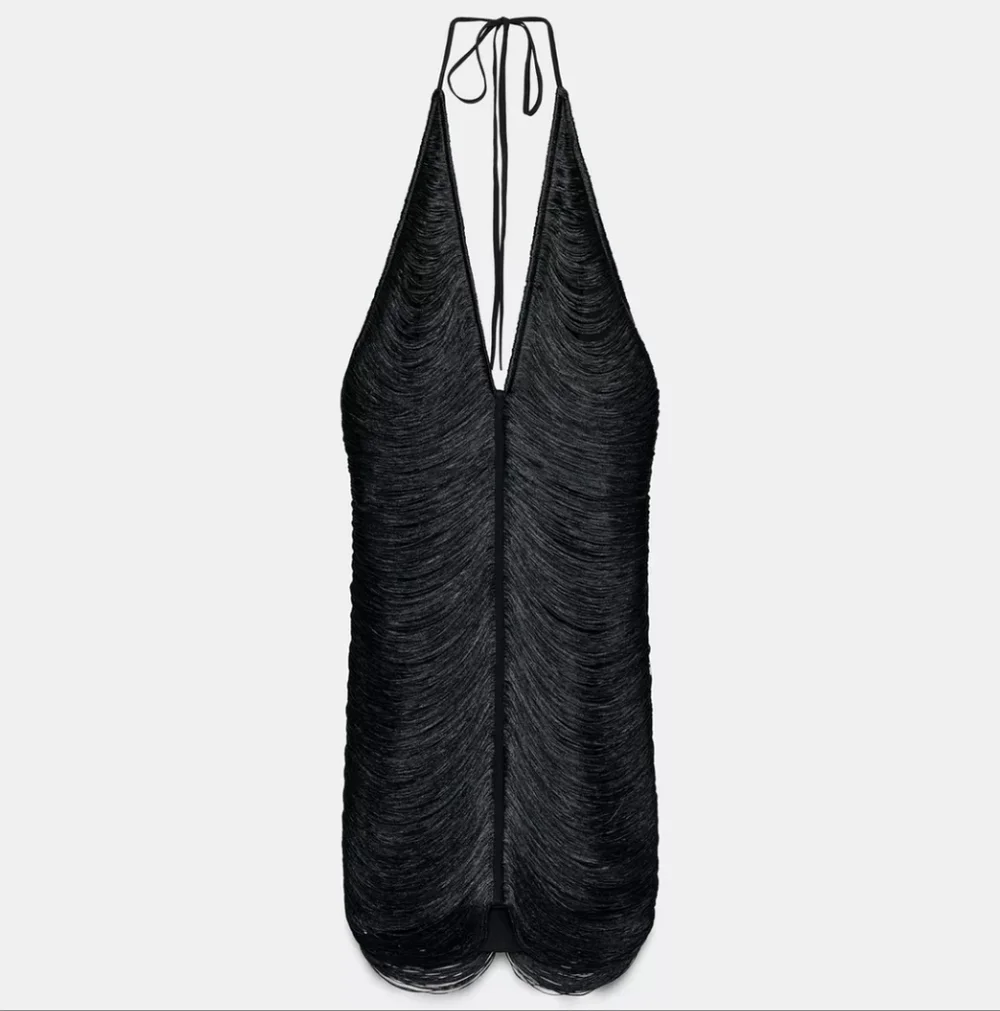 Zara Fringed Halter Black Mini Dress_7